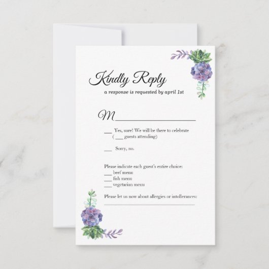 Paarse bloemen Trouwkaart RSVP botanisch Kaart (Voorkant)