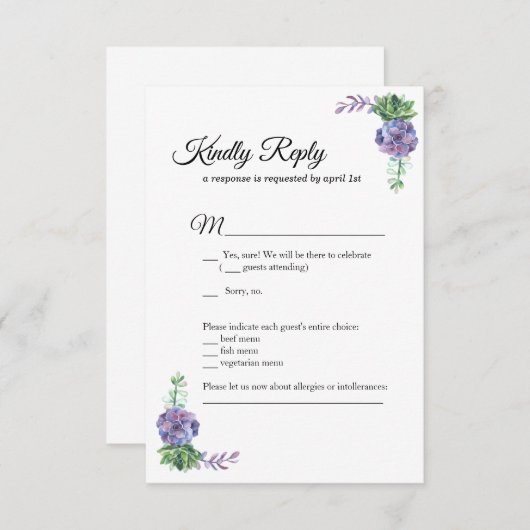 Paarse bloemen Trouwkaart RSVP botanisch Kaart (Voorkant / Achterkant)