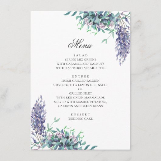 Paarse bloemen. Tuin bloemenhuwelijk. Lavendel Menu (Voorkant)