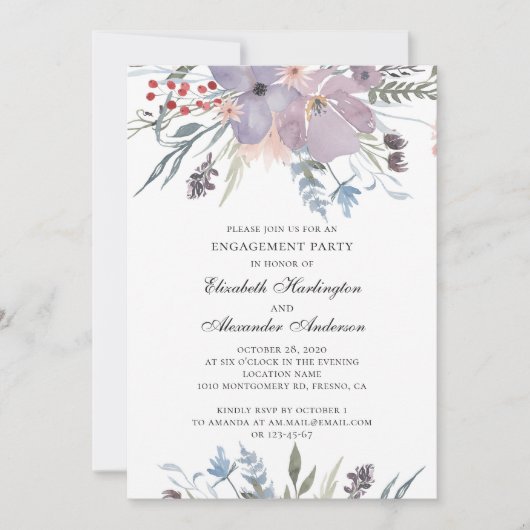 Paarse bloemen. Tuin bloemenverlovingsfeest Kaart (Voorkant)