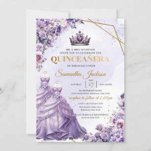 Paarse bloemen Twin Prinses Jurk Quinceañera Kaart