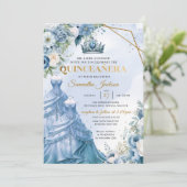 Paarse bloemen Twin Prinses Jurk Quinceañera Kaart (Staand voorkant)