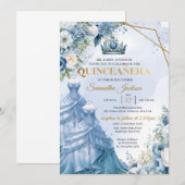 Paarse bloemen Twin Prinses Jurk Quinceañera Kaart (Voorkant / Achterkant)