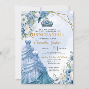 Paarse bloemen Twin Prinses Jurk Quinceañera Kaart