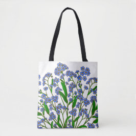 Paarse bloemen, vergeet me niet wilde bloem tote bag