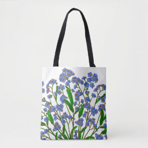 Paarse bloemen, vergeet me niet wilde bloem tote bag