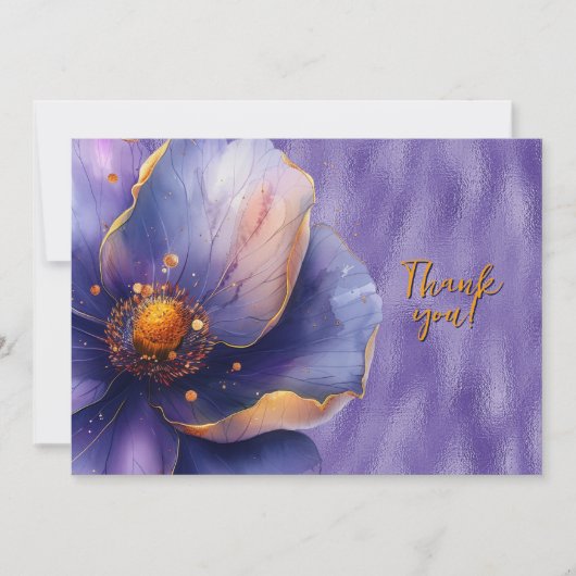 Paarse Bloemen Vergroot op Glanzende Paarse Dank u Bedankkaart (Voorkant)