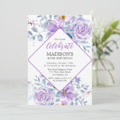 Paarse bloemen verjaardag kaart (Staand voorkant)