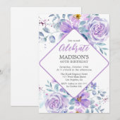 Paarse bloemen verjaardag kaart (Voorkant / Achterkant)
