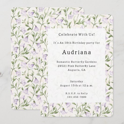  Paarse Bloemen Verjaardag Kaart (Voorkant / Achterkant)