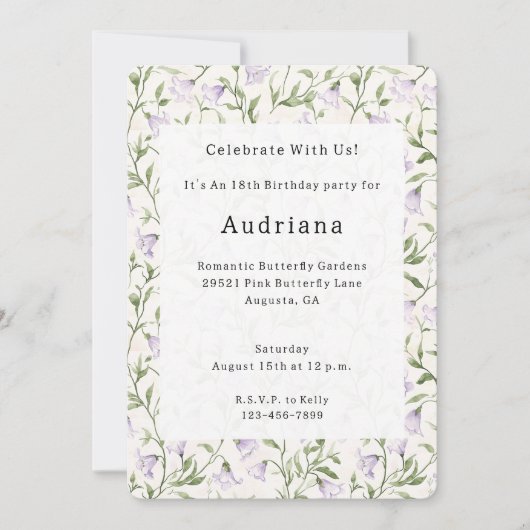  Paarse Bloemen Verjaardag Kaart (Voorkant)