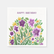 Paarse Bloemen Verjaardag servetten
