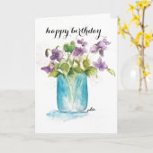 Paarse bloemen verjaardagskaart kaart (Gele Bloem)