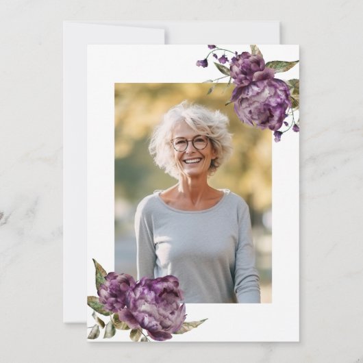 Paarse Bloemen Verrassingsfeestje Kaart (Achterkant)