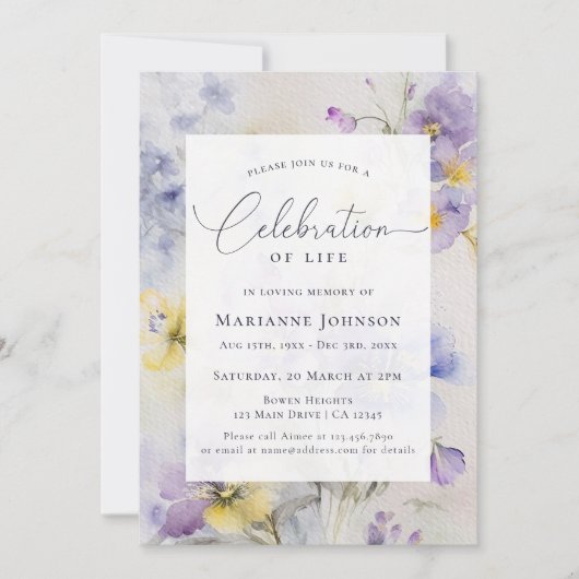 Paarse Bloemen Viering van het Levensmonument Kaart (Voorkant)