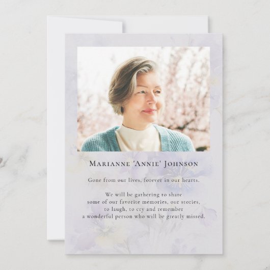 Paarse Bloemen Viering van het Levensmonument Kaart (Achterkant)