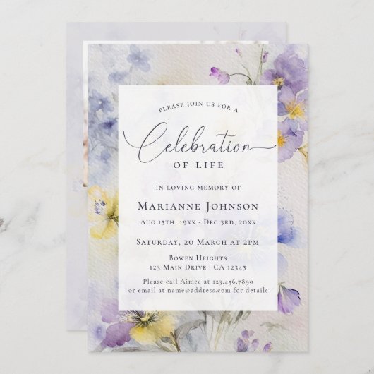 Paarse Bloemen Viering van het Levensmonument Kaart (Voorkant / Achterkant)
