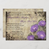 Paarse bloemen Vintage bruiloft uitnodiging (Voorkant / Achterkant)