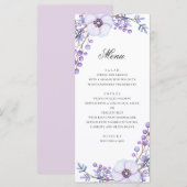 Paarse bloemen. Violette bloemige trouwdiner Menu (Voorkant / Achterkant)