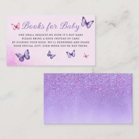 Paarse Bloemen Vlinder Baby shower Boekaanvraag Informatiekaartje (Voorkant / Achterkant)