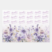 Paarse Bloemen Vlinder Baby shower Gepersonaliseer Inpakpapier Vel (Voorkant)