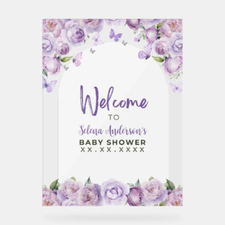 Paarse Bloemen Vlinder Baby shower Welkom Acryl Bord