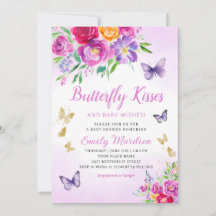 Paarse Bloemen Vlinder Kisses Meisje Baby shower