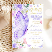 Paarse Bloemen Vlinder Kussen en Verjaardagswensen Kaart