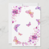 Paarse bloemen vlinders Baby verjaardagsuitnodigin Kaart (Achterkant)
