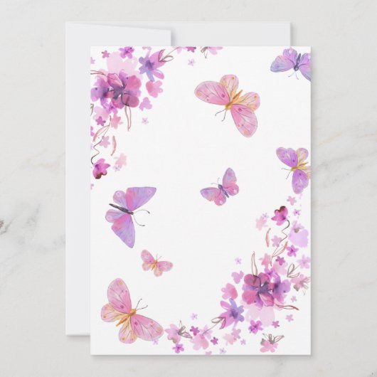 Paarse bloemen vlinders Baby verjaardagsuitnodigin Kaart (Achterkant)