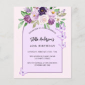 Paarse bloemen vlinders boog budget verjaardag (Voorkant)