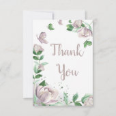 paarse bloemen vlinders bruiloft bedankkaart (Voorkant)