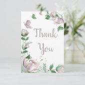 paarse bloemen vlinders bruiloft bedankkaart (Staand voorkant)