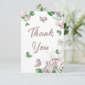 paarse bloemen vlinders bruiloft bedankkaart (Staand voorkant)