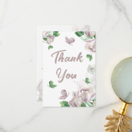 paarse bloemen vlinders bruiloft bedankkaart