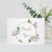 paarse bloemen vlinders bruiloft bedankkaart (Staand voorkant)