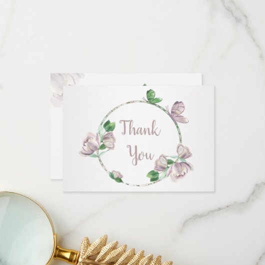 paarse bloemen vlinders bruiloft bedankkaart (Voorkant / Achterkant in situ)