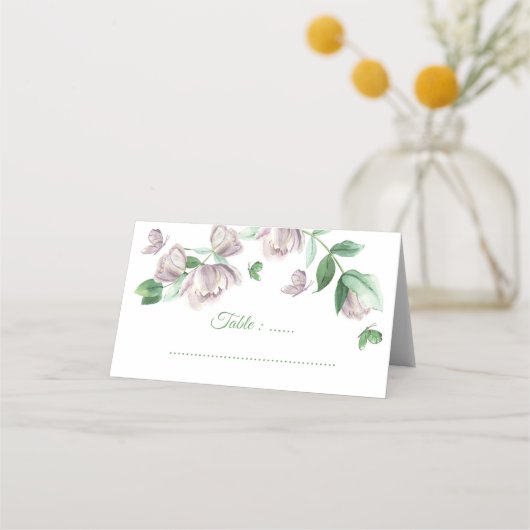 paarse bloemen vlinders bruiloft plaatskaartje (Voorkant)