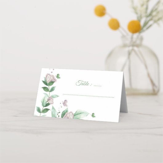 paarse bloemen vlinders bruiloft plaatskaartje (Voorkant)