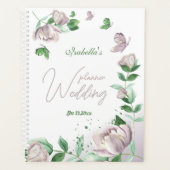 Paarse bloemen & vlinders groen bruiloft planner (Voorkant)