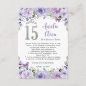 Paarse Bloemen Vlinders Quinceañera Gebed Kaart (Voorkant)