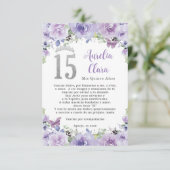 Paarse Bloemen Vlinders Quinceañera Gebed Kaart (Staand voorkant)