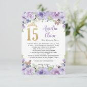 Paarse Bloemen Vlinders Quinceañera Gebed Kaart (Staand voorkant)
