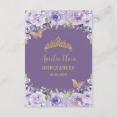 Paarse Bloemen Vlinders Quinceañera Gebed Kaart (Achterkant)