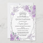 Paarse bloemen vlinders Quinceañera Verjaardag Kaart (Voorkant)