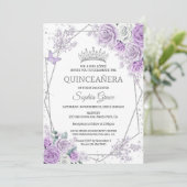 Paarse bloemen vlinders Quinceañera Verjaardag Kaart (Staand voorkant)