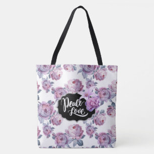 Paarse Bloemen Vrede/Liefde Tas