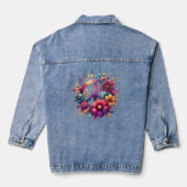 Paarse Bloemen Vredesbord Denim Jacket (Achterkant)