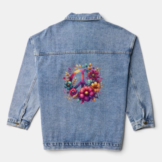 Paarse Bloemen Vredesbord Denim Jacket (Achterkant)