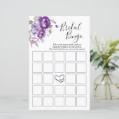 Paarse Bloemen Vrijgezellenfeest Bingo Kaarten (Staand voorkant)
